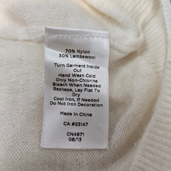 Talbots Cream Sequin Snowflake 3/4 Raglan‎ Sleeve Wool Sweater Size XL Women's - Picture 7 of 9